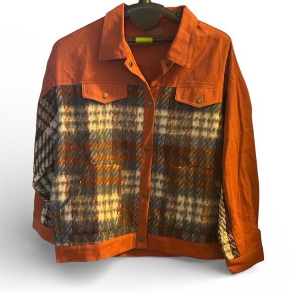 Umgee Jackets & Blazers - Umgee Women's Plaid Denim Jacket Rust Long Sleeve Size L Casual